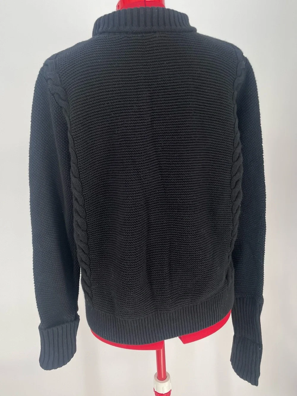 GAP 100% Cotton Black Chunky Cable Knit Fold-over Cuff Mock Neck Sweater
